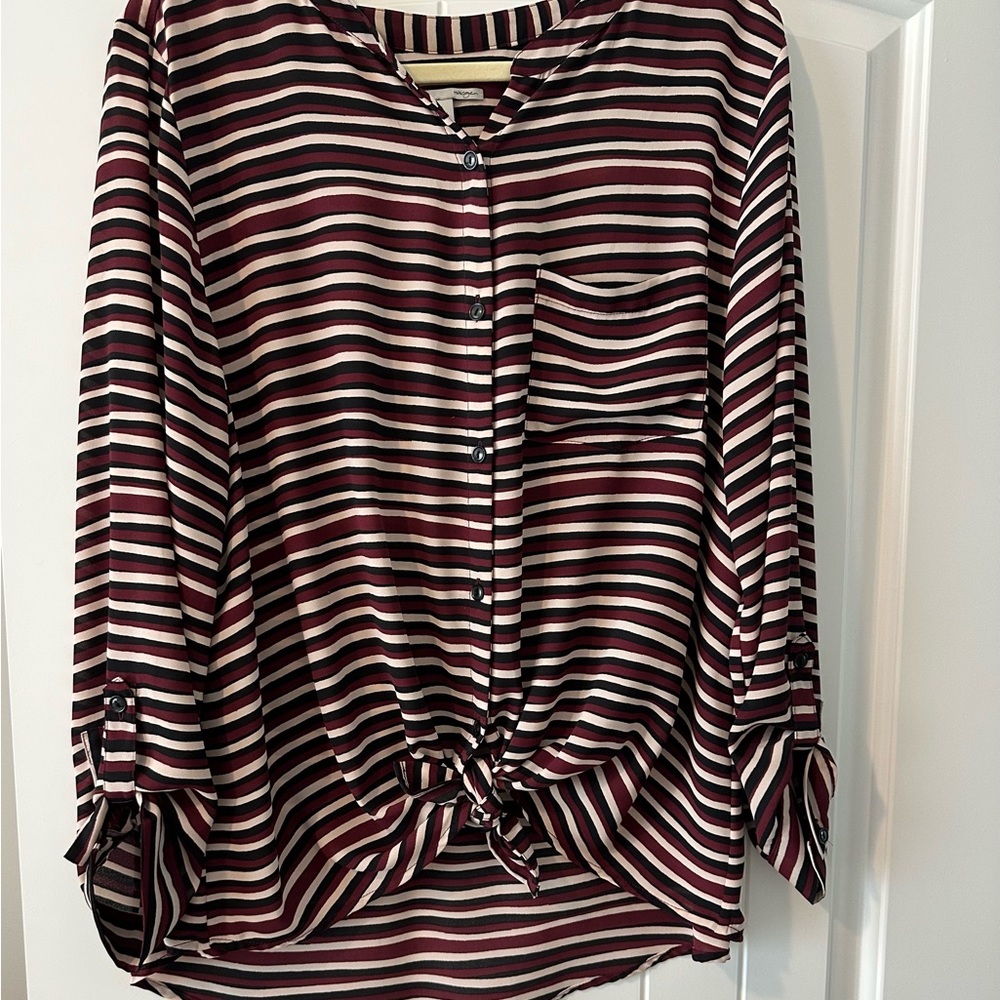 Halogen Burgundy and White Striped Button-Down Shirt